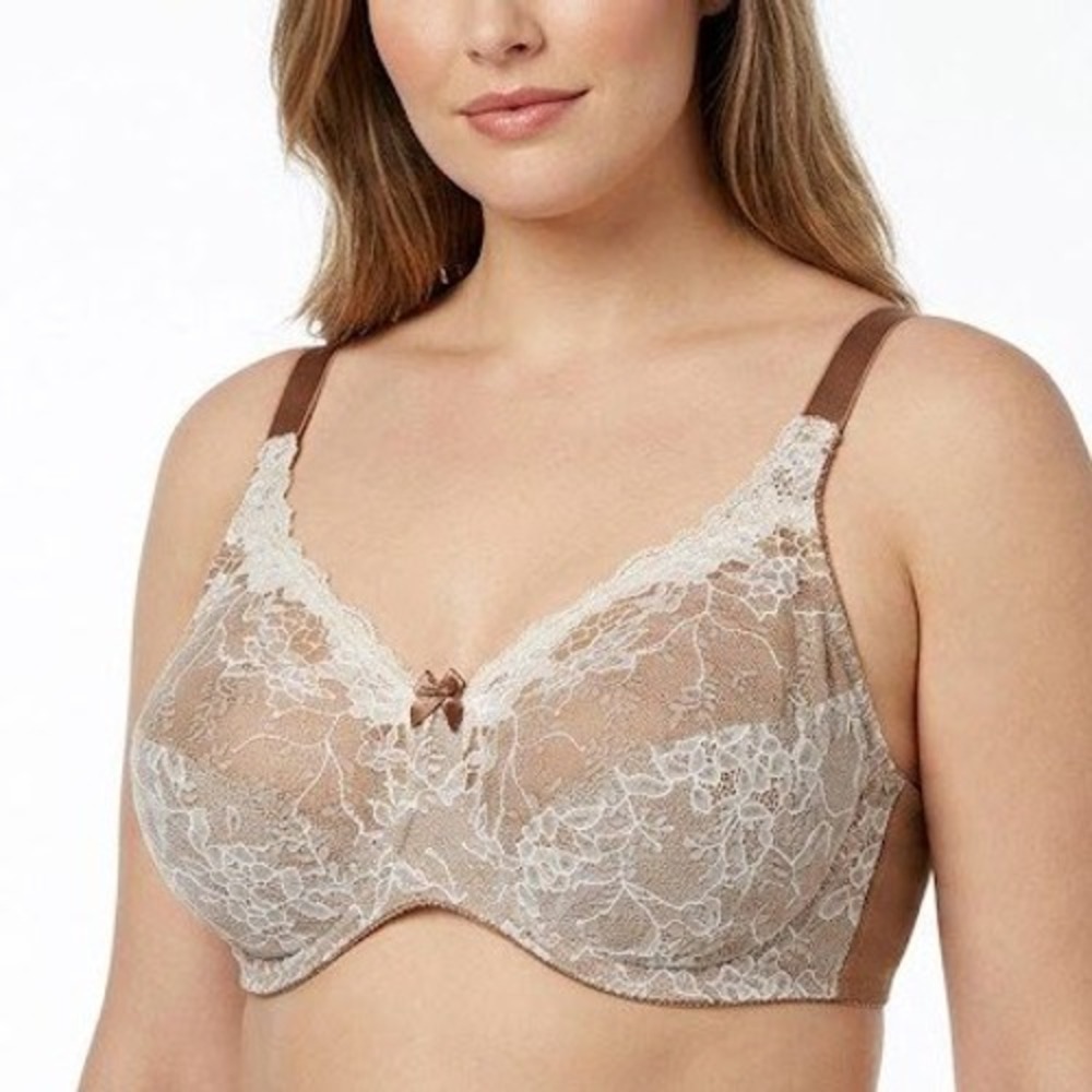 Wonderbra Lace Bra Size 40DD Multiway Unlined Unpadded Plunge Underwired Brown